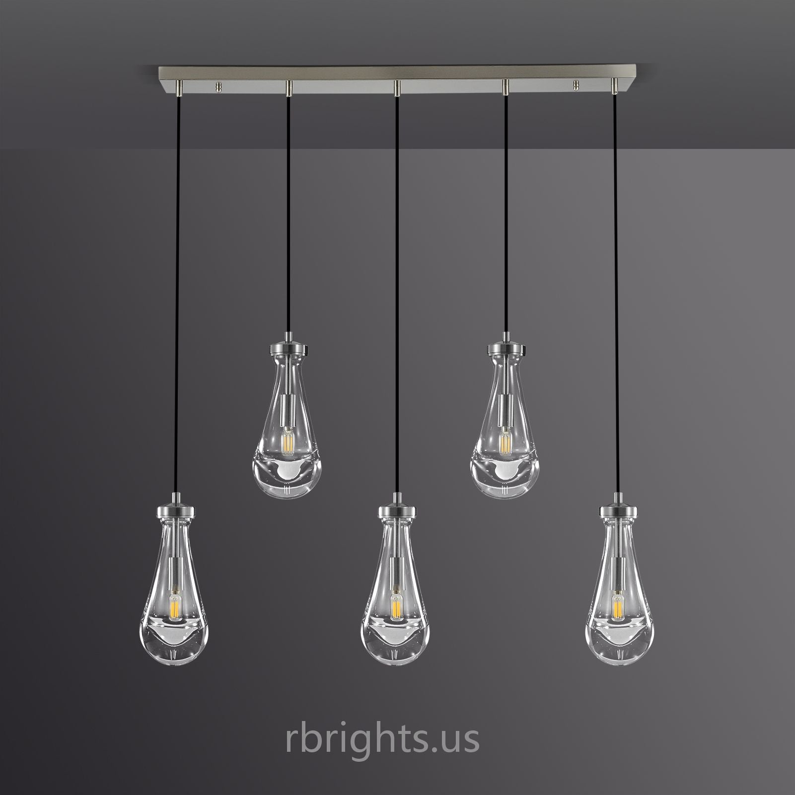 Raindrops Rectangular Chandelier 36" cord chandeliers for dining room,chandeliers for stairways,chandeliers for foyer,chandeliers for bedrooms,chandeliers for kitchen,chandeliers for living room Rbrights Satin Nickel  
