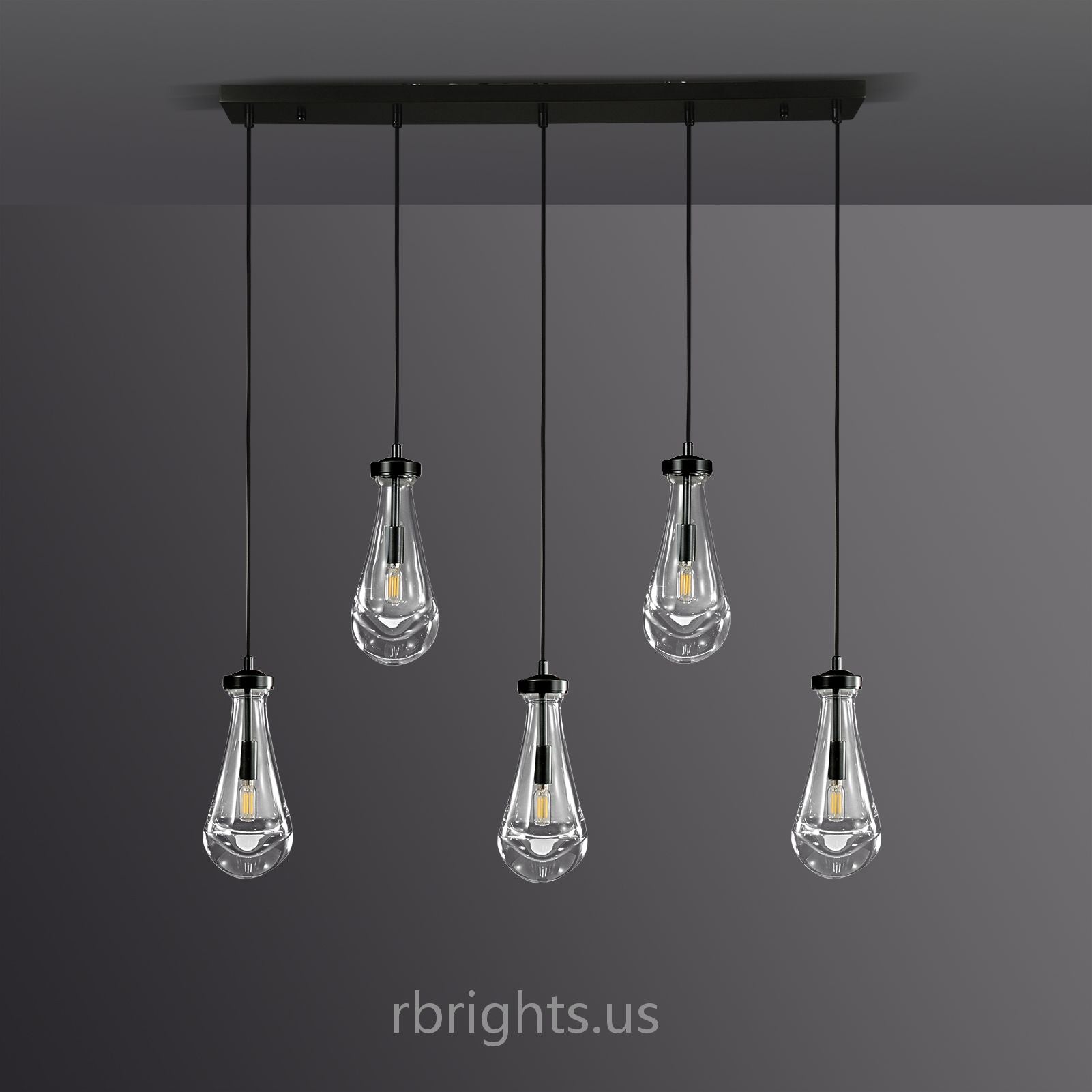 Raindrops Rectangular Chandelier 36" cord chandeliers for dining room,chandeliers for stairways,chandeliers for foyer,chandeliers for bedrooms,chandeliers for kitchen,chandeliers for living room Rbrights MattE Black  