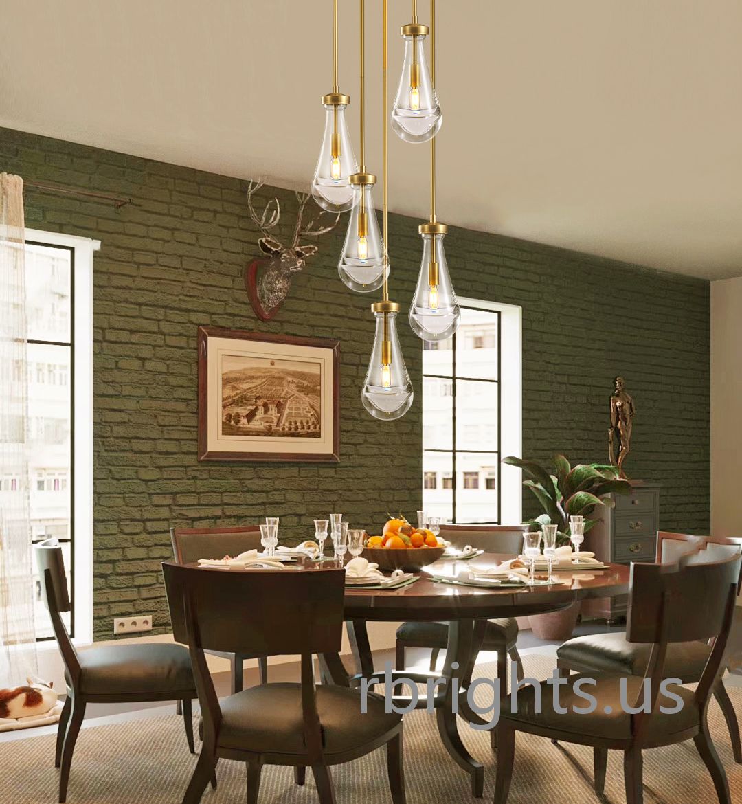 Raindrop round chandelier 14"(rod) Pendant for living room,Pendant for kitchen,Pendant for bathrooms,Pendant for bedrooms,Pendant for foyer,Pendant for stairways,Pendant for dining room Rbrights   