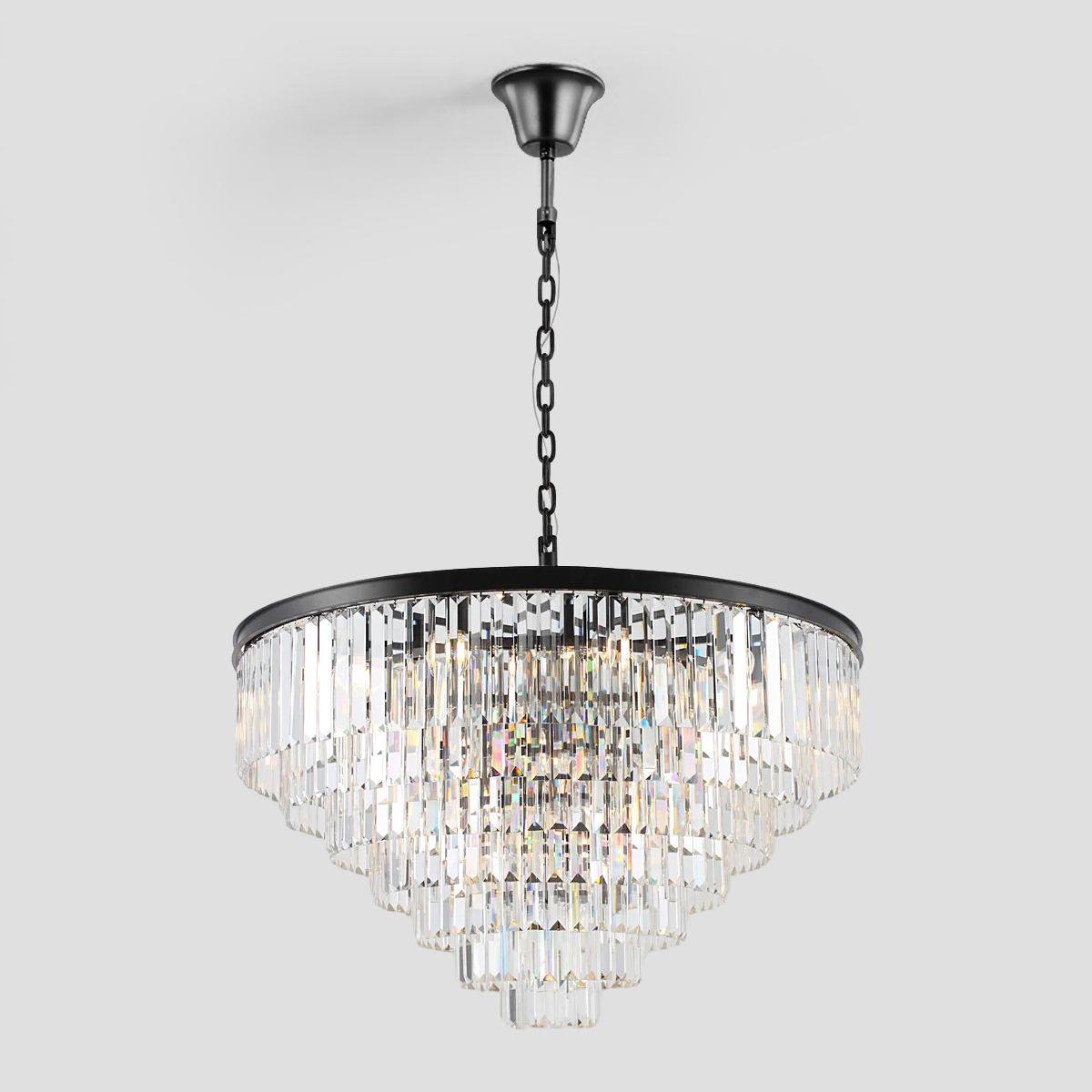 Darren Multi-Tier Clear/Smoke Crystal Round Chandelier