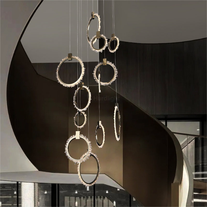 Primary Crystal Cluster 12 Rings Staircase Chandelier chandeliers for dining room,chandeliers for stairways,chandeliers for foyer,chandeliers for bedrooms,chandeliers for kitchen,chandeliers for living room Rbrights   