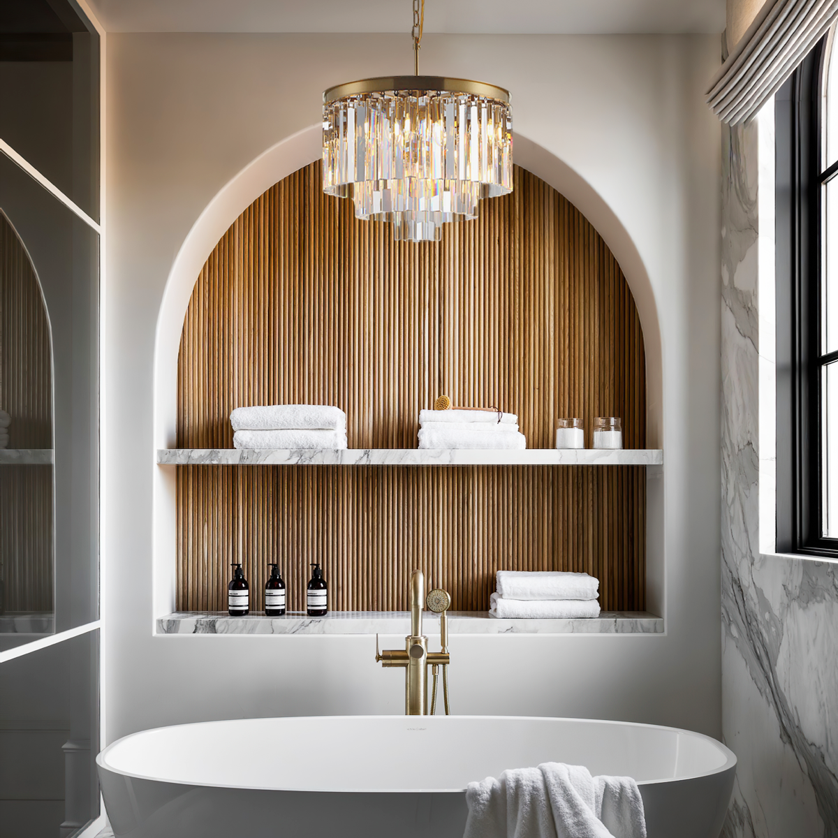 Darren Multi-Tier Clear/Smoke Crystal Round Chandelier