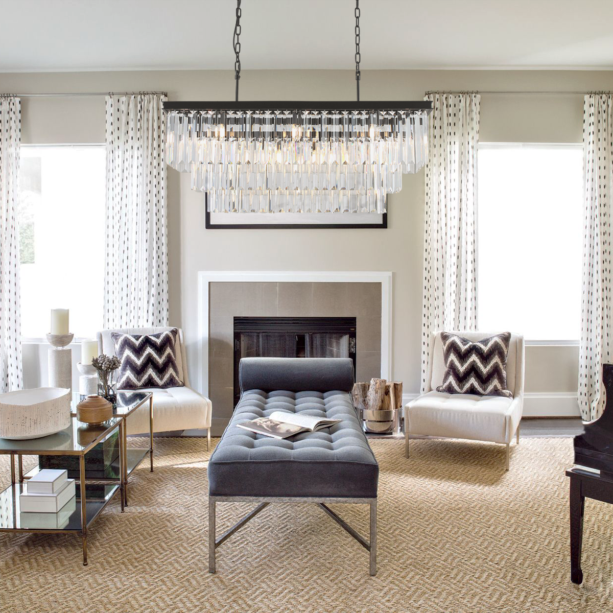 Darren 3-Tier Crystal Rectangular Chandelier