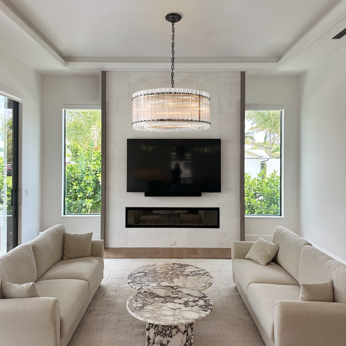 Thalia Round Ribbed Glass Chandelier