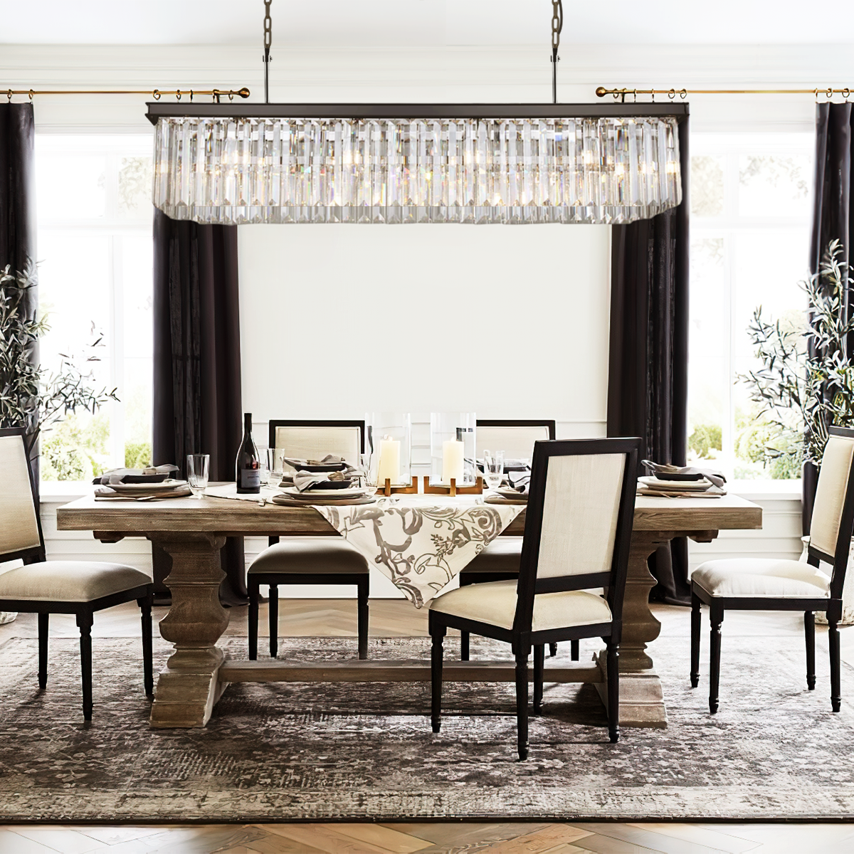 Darren Single-Tier Rectangular Crystal Rod Chandelier