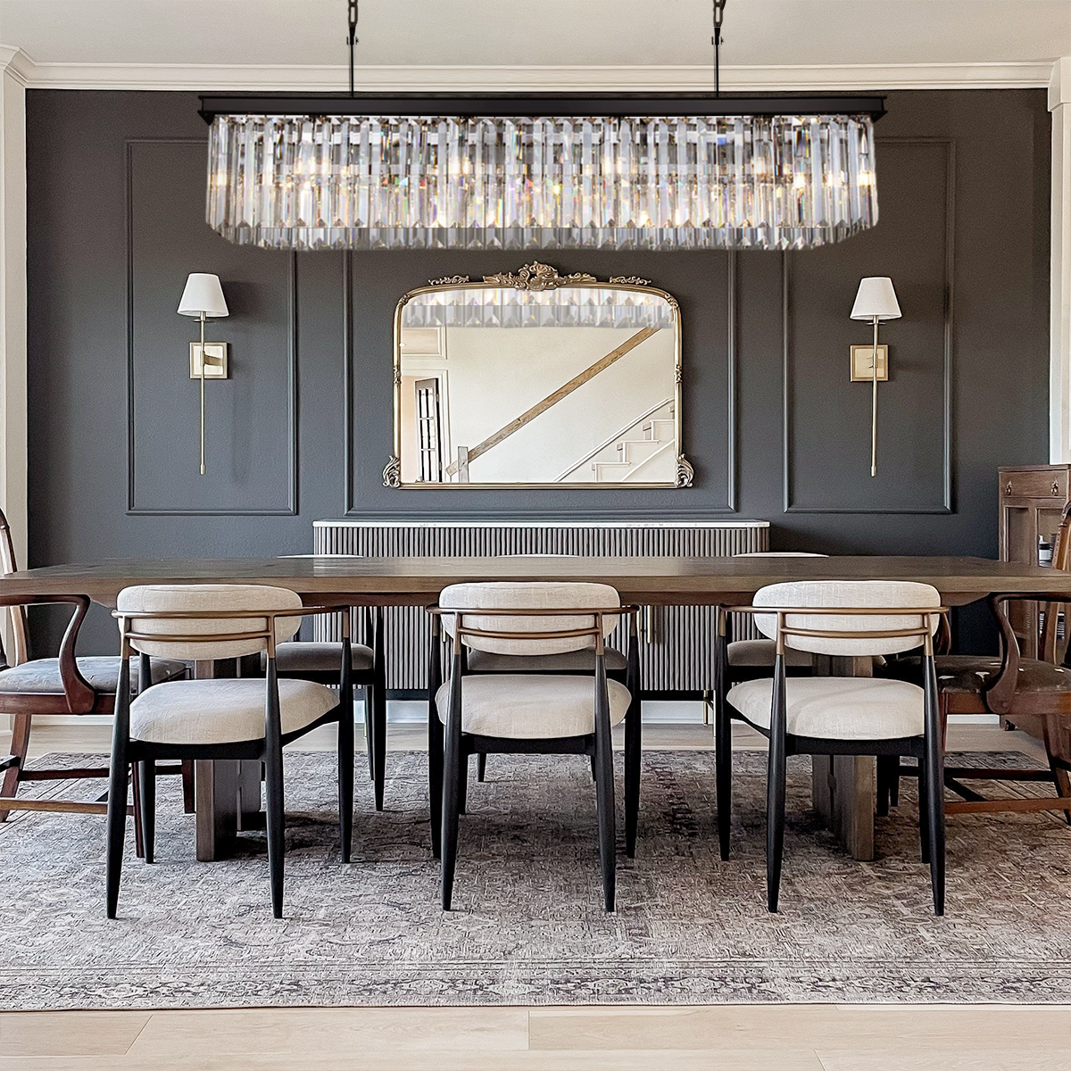 Darren Single-Tier Rectangular Crystal Rod Chandelier