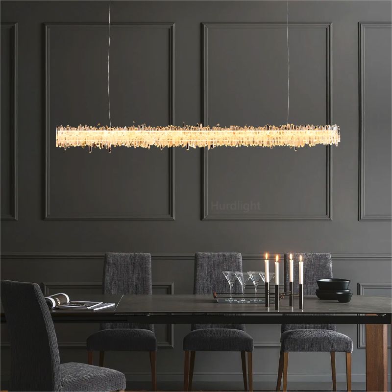 Primary Crystal Cluster Linear Dining Chandelier chandeliers for dining room,chandeliers for stairways,chandeliers for foyer,chandeliers for bedrooms,chandeliers for kitchen,chandeliers for living room Rbrights   