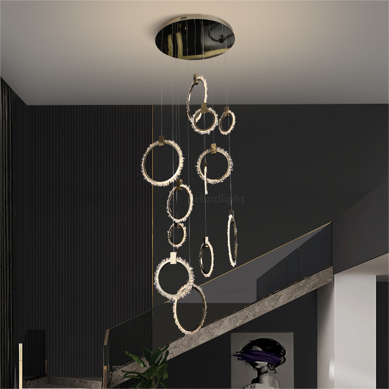 Primary Crystal Cluster 12 Rings Staircase Chandelier chandeliers for dining room,chandeliers for stairways,chandeliers for foyer,chandeliers for bedrooms,chandeliers for kitchen,chandeliers for living room Rbrights   
