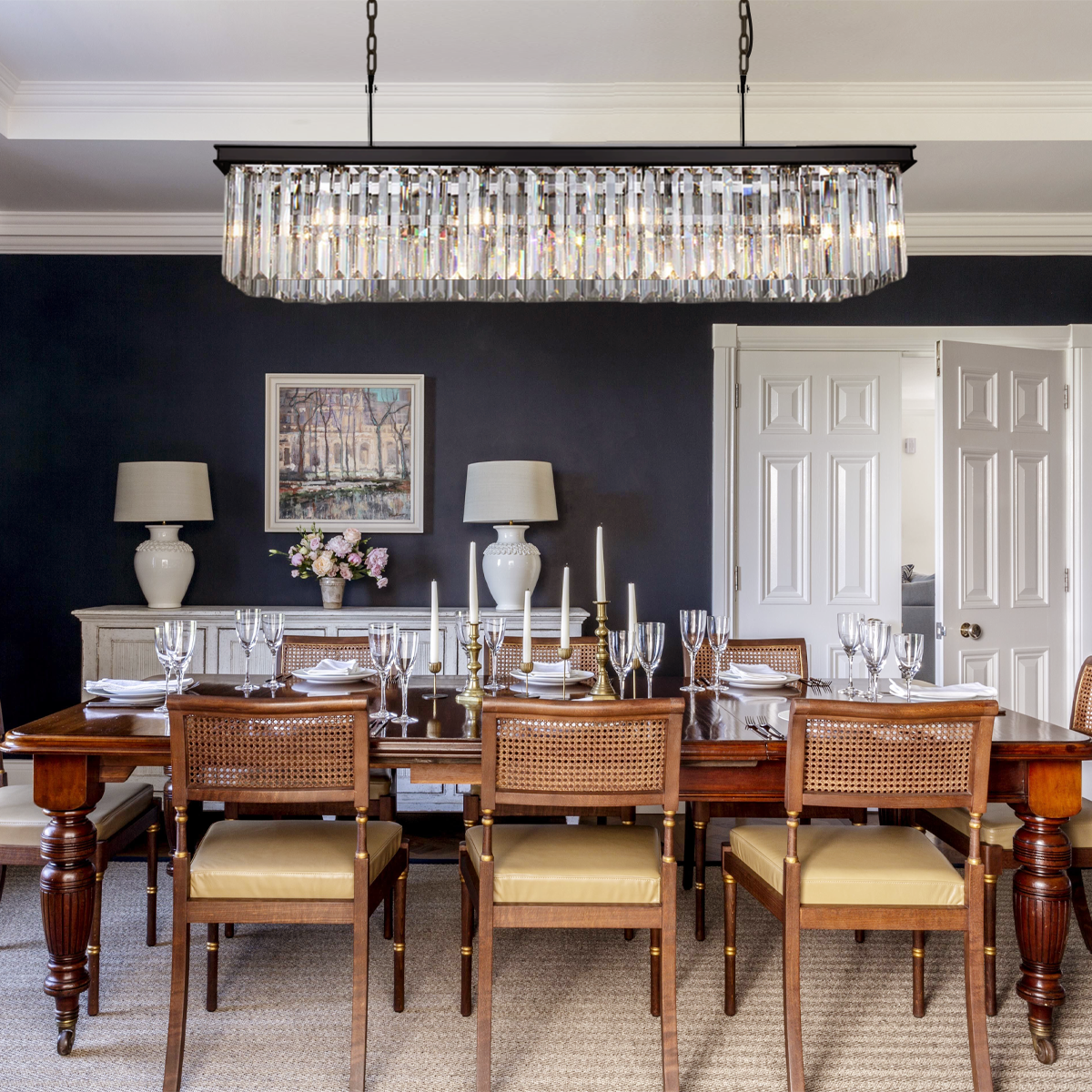 Darren Single-Tier Rectangular Crystal Rod Chandelier