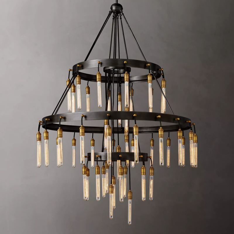 AXIS 3-Tier Round Chandelier 48" chandeliers for dining room,chandeliers for stairways,chandeliers for foyer,chandeliers for bedrooms,chandeliers for kitchen,chandeliers for living room Rbrights Matte Black  