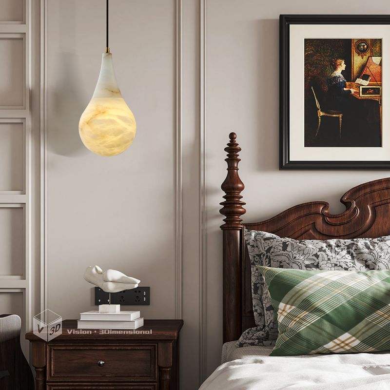 Alabaster Teardrop Single Pendant Light 7"D