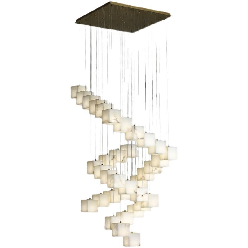 Alabaster Cube Foyer Staircase Long Chandelier chandeliers for dining room,chandeliers for stairways,chandeliers for foyer,chandeliers for bedrooms,chandeliers for kitchen,chandeliers for living room rbrights   
