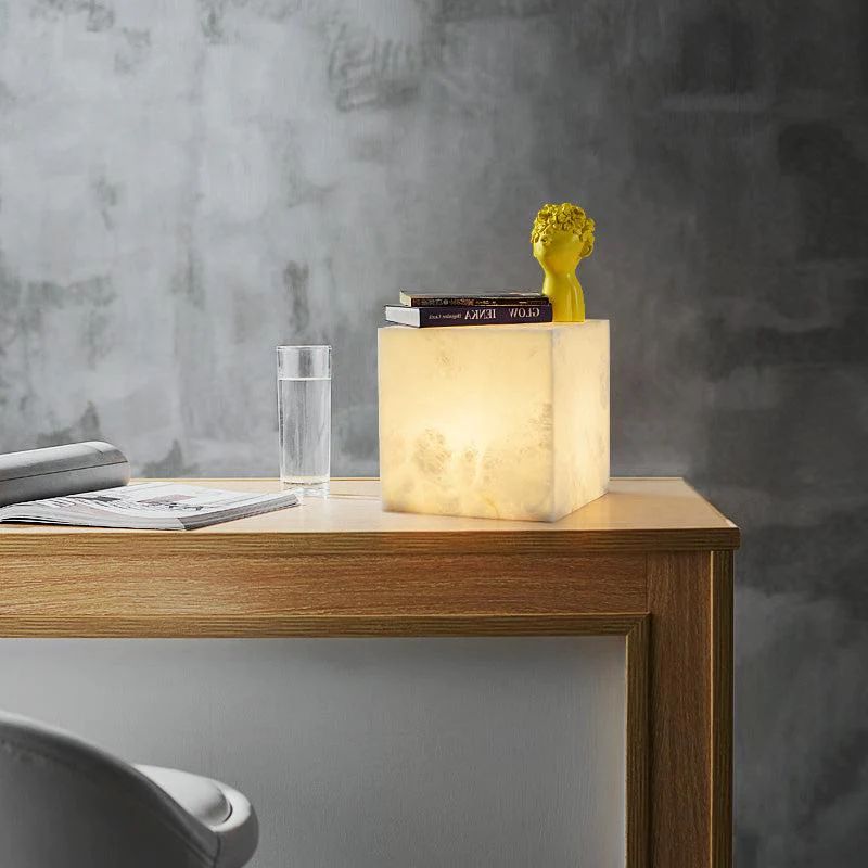 Alabaster Cubic Table Lamp  rbrights   