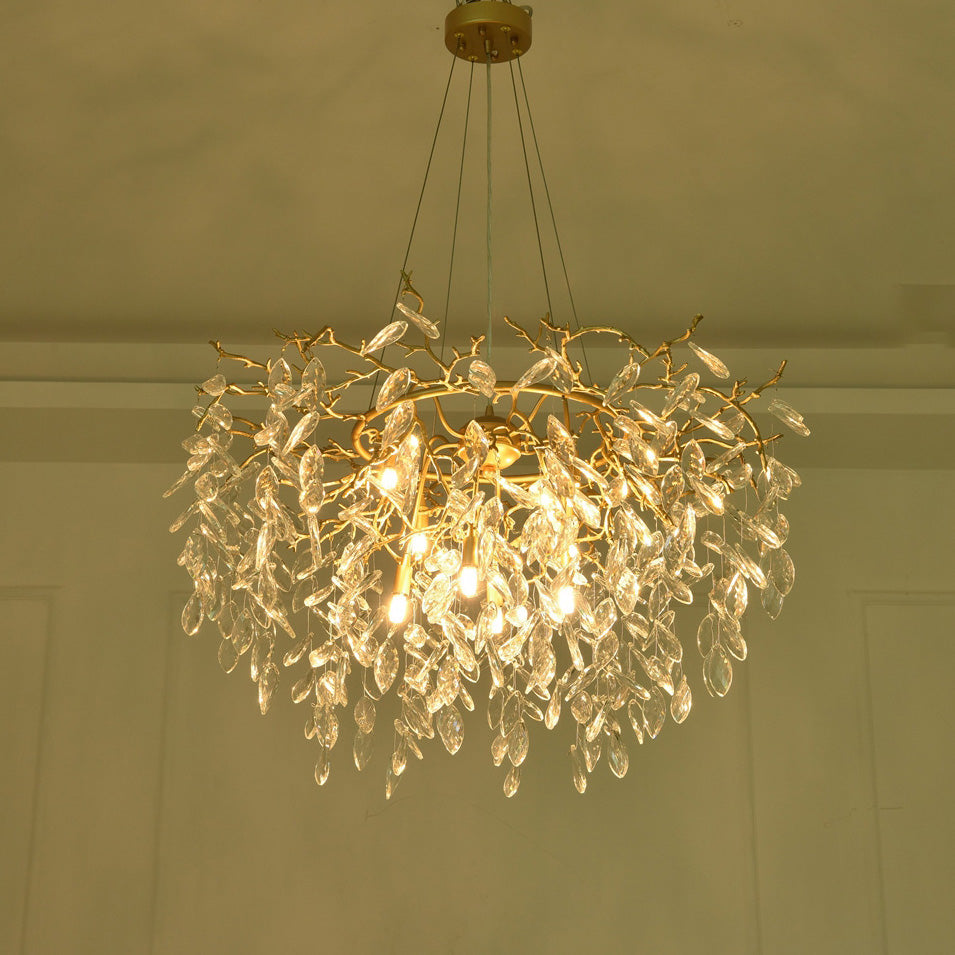 Arianna Round Gold Clear Modern Crystal Chandelier chandeliers for dining room,chandeliers for stairways,chandeliers for foyer,chandeliers for bedrooms,chandeliers for kitchen,chandeliers for living room Rbrights   