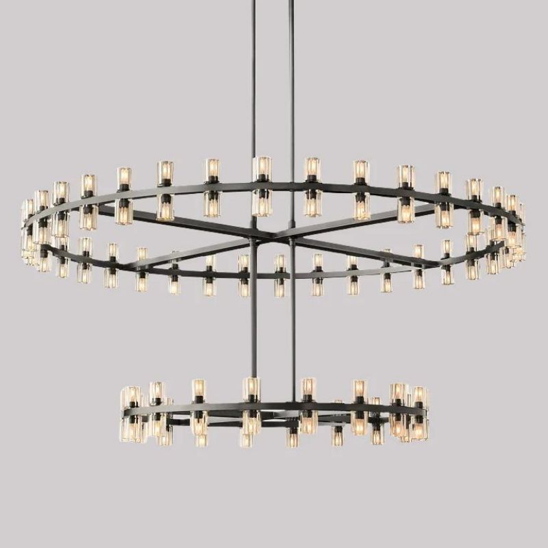 Beliy Crystal Shade Two-Tier Round Chandelier 60"
