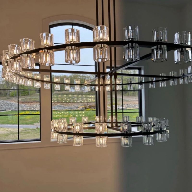 Beliy Crystal Shade Two-Tier Round Chandelier 60"