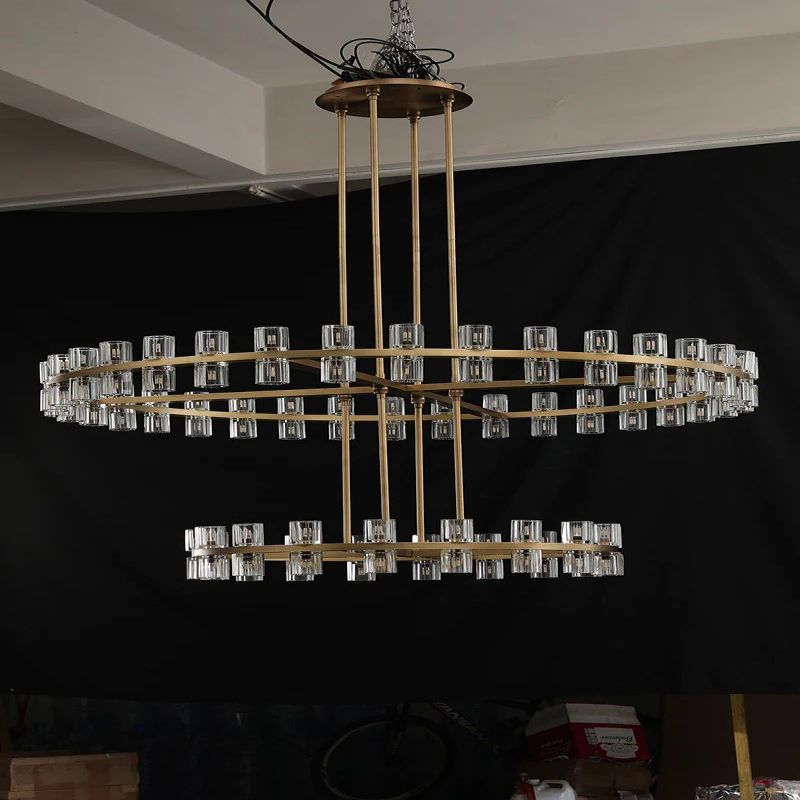 Beliy Crystal Shade Two-Tier Round Chandelier 60"