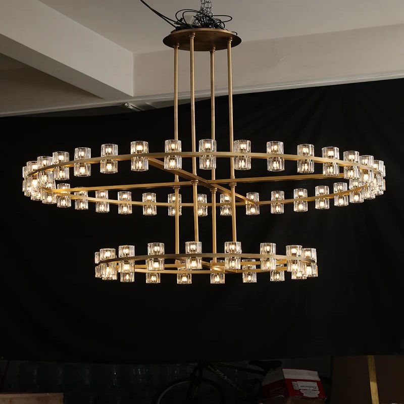 Beliy Crystal Shade Two-Tier Round Chandelier 60"