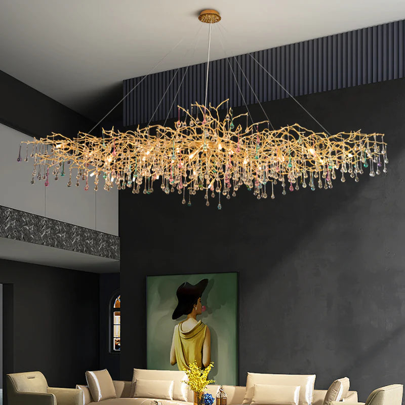 Vitia Colorful Crystal Raindrop Aluminum Branch Chandelier chandeliers for dining room,chandeliers for stairways,chandeliers for foyer,chandeliers for bedrooms,chandeliers for kitchen,chandeliers for living room Rbrights   