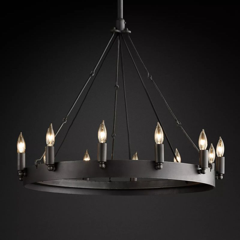 Camino Vintage Candelabra Round Chandelier 26" chandeliers for dining room,chandeliers for stairways,chandeliers for foyer,chandeliers for bedrooms,chandeliers for kitchen,chandeliers for living room Rbrights Matte Black  