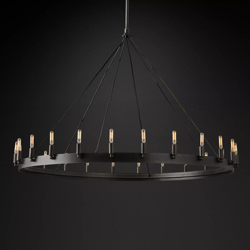 Camino Vintage Filament Round Chandelier 50“ chandeliers for dining room,chandeliers for stairways,chandeliers for foyer,chandeliers for bedrooms,chandeliers for kitchen,chandeliers for living room Rbrights Matte Black  