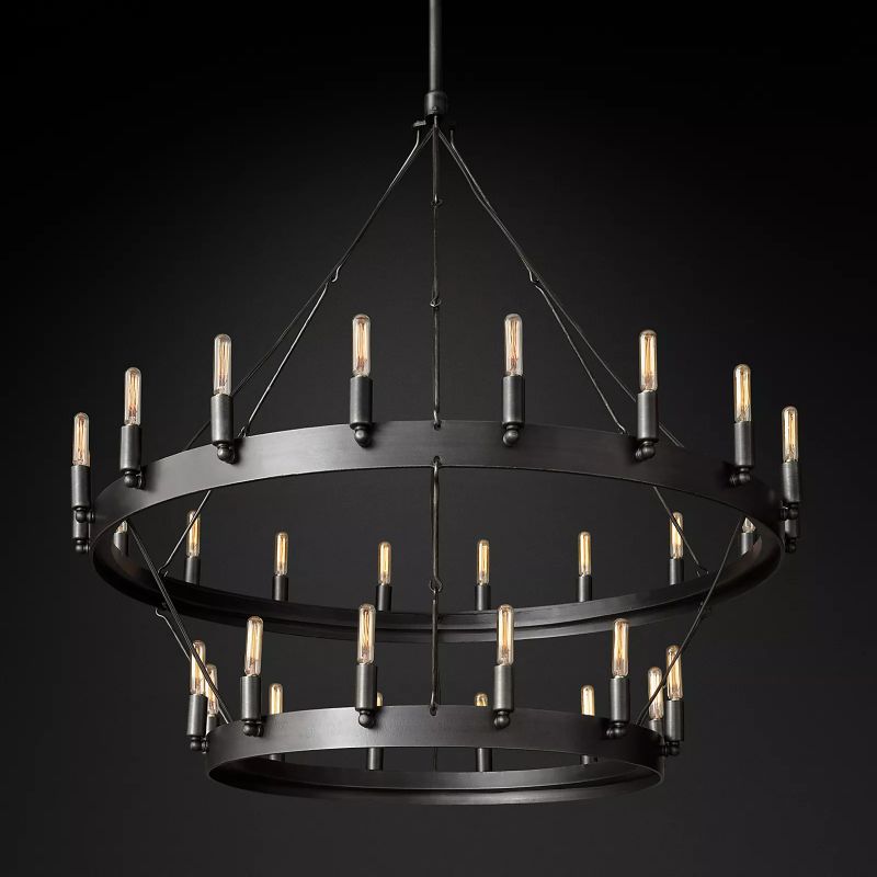 Camino Vintage Filament Two-Tier Round Chandelier chandeliers for dining room,chandeliers for stairways,chandeliers for foyer,chandeliers for bedrooms,chandeliers for kitchen,chandeliers for living room Rbrights 38“  