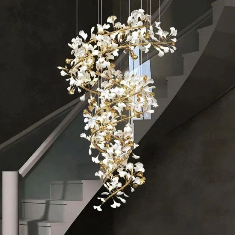 Ceramic Cascading B (Spiral) Branch Chandelier