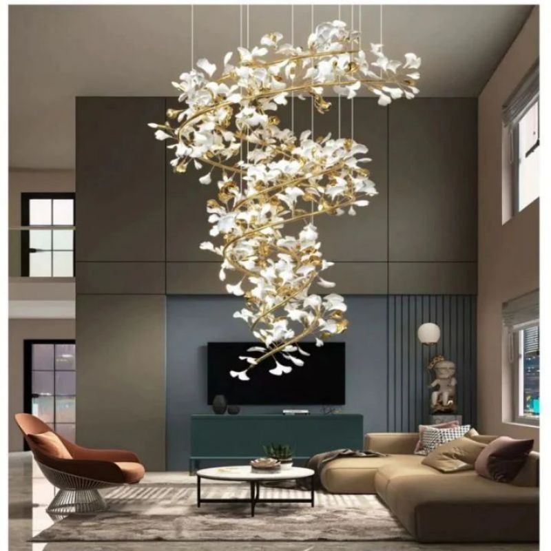Ceramic Cascading B (Spiral) Branch Chandelier