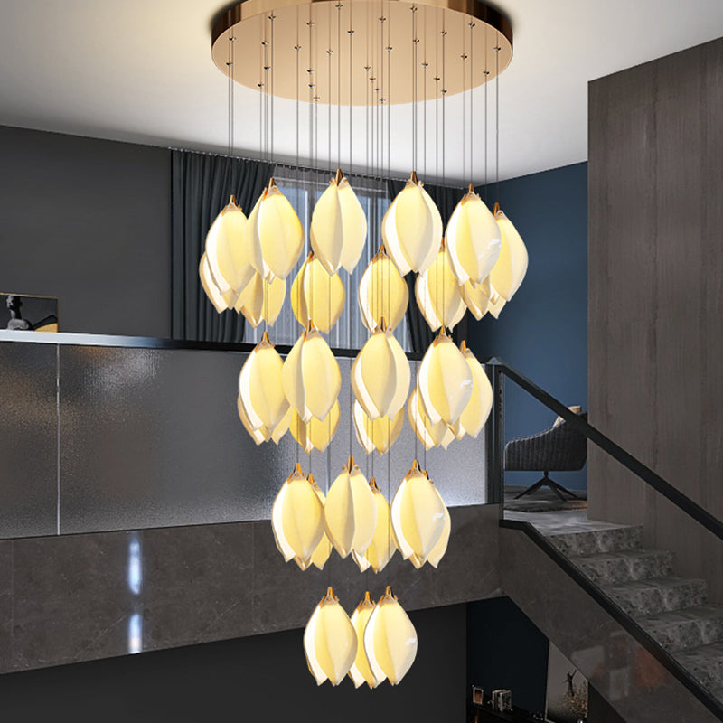 Ceramic Magnolia Flower Staircase Chandelier Light chandeliers for dining room,chandeliers for stairways,chandeliers for foyer,chandeliers for bedrooms,chandeliers for kitchen,chandeliers for living room Rbrights 48 L  