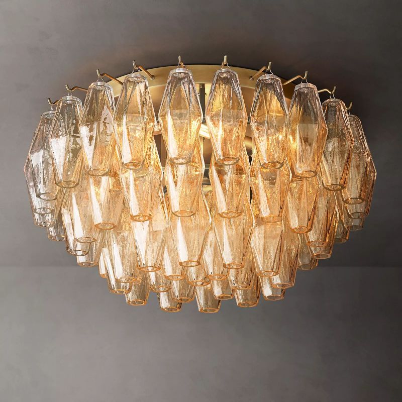 Chara Glass Flushmount 22" chandeliers for dining room,chandeliers for stairways,chandeliers for foyer,chandeliers for bedrooms,chandeliers for kitchen,chandeliers for living room Rbrights Lacquered Burnished Brass Clear 