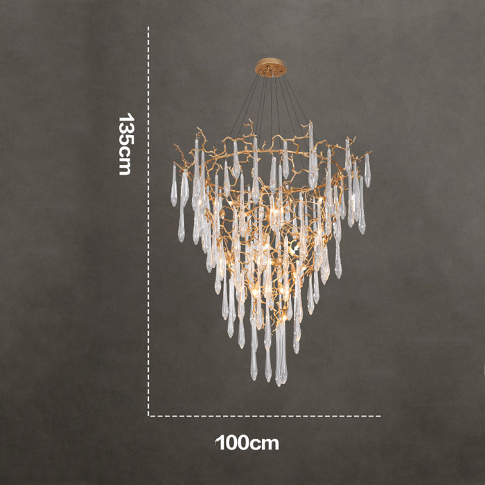 Crystal Droplet Branch Staircase Chandelier  Rbrights Diameter 100 cm（39.3in） x Height 135 cm（53 in）  
