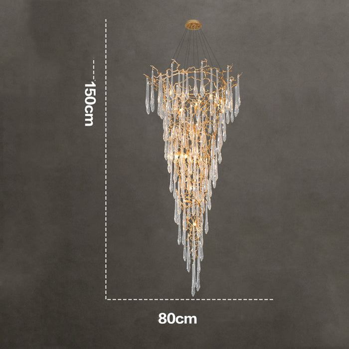 Crystal Droplet Branch Staircase Chandelier  Rbrights Diameter 80 cm（31.4in） x Height 150 cm（59 in）  