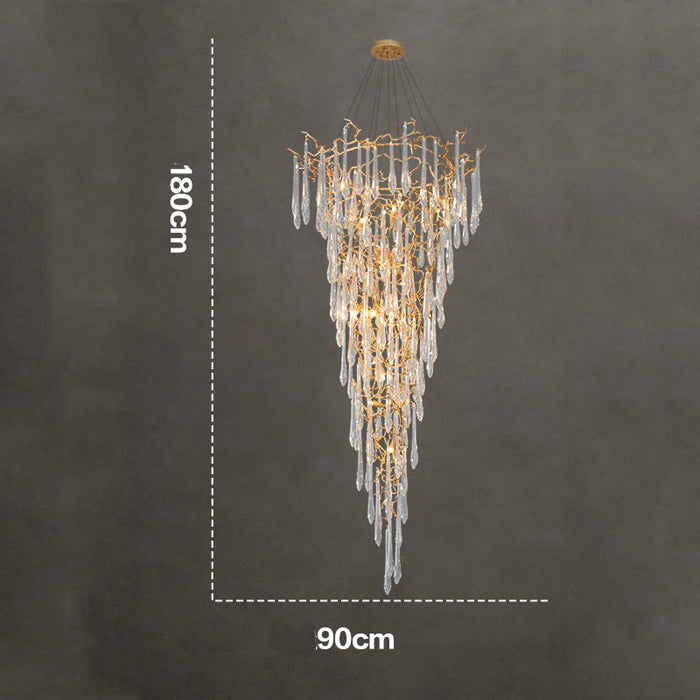 Crystal Droplet Branch Staircase Chandelier  Rbrights Diameter 90 cm（35.4in） x Height 180 cm（70 in）  