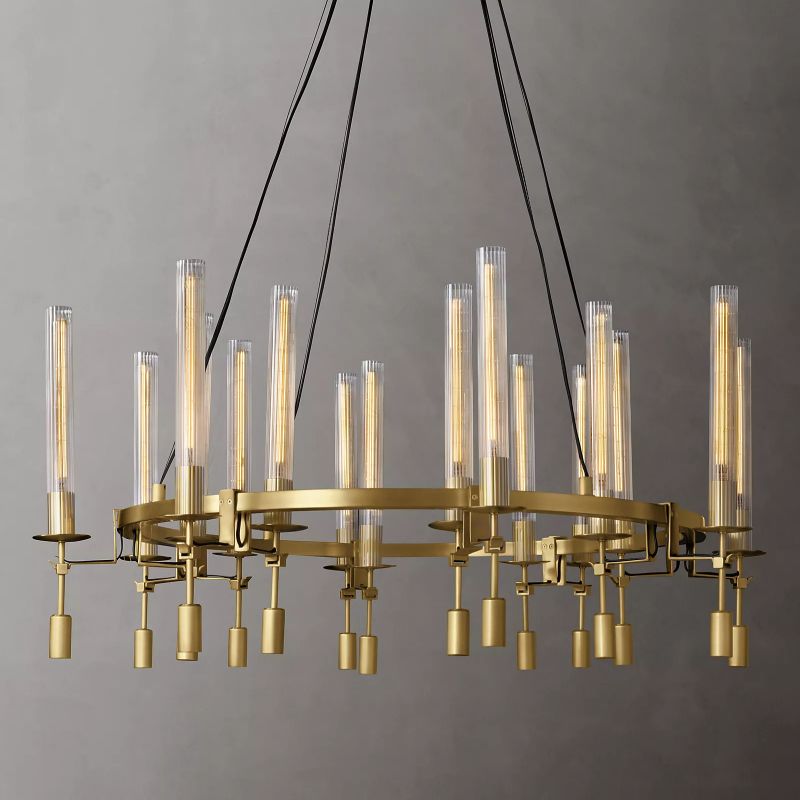 Fontanelle Round Chandelier 46“ chandeliers for dining room,chandeliers for stairways,chandeliers for foyer,chandeliers for bedrooms,chandeliers for kitchen,chandeliers for living room Rbrights VintageBrass  