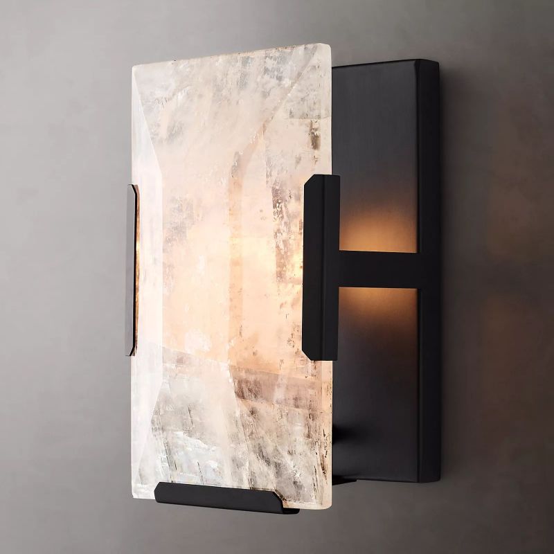 Harson Calcite Wall Lamp (short) wall sconce for bedroom,wall sconce for dining room,wall sconce for stairways,wall sconce for foyer,wall sconce for bathrooms,wall sconce for kitchen,wall sconce for living room Rbrights Matte Black  