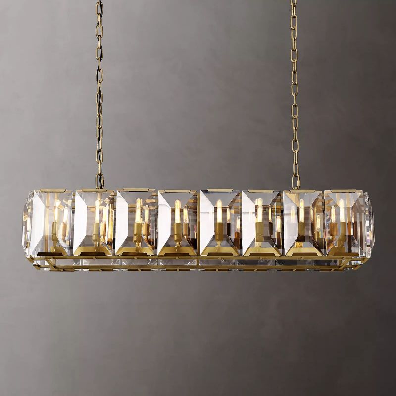 Harson Crystal Rectangular Chandelier 54" chandeliers for dining room,chandeliers for stairways,chandeliers for foyer,chandeliers for bedrooms,chandeliers for kitchen,chandeliers for living room Rbrights Lacquered Burnished Brass  