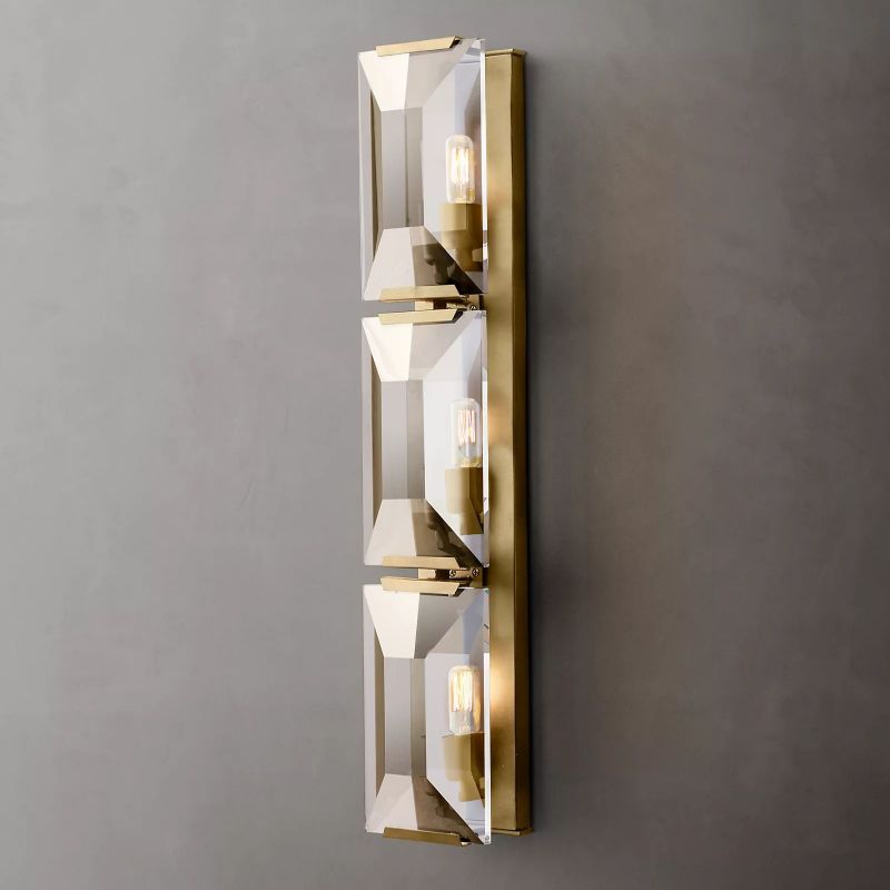Harson Crystal Triple Wall Lamp wall sconce for bedroom,wall sconce for dining room,wall sconce for stairways,wall sconce for foyer,wall sconce for bathrooms,wall sconce for kitchen,wall sconce for living room Rbrights Lacquered Burnished Brass  