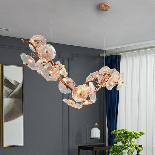Kacey Modern Leaf Glass Flower Linear Chandelier chandeliers for dining room,chandeliers for stairways,chandeliers for foyer,chandeliers for bedrooms,chandeliers for kitchen,chandeliers for living room Rbrights 68.9" L X 17.7" W X 25.6" H  