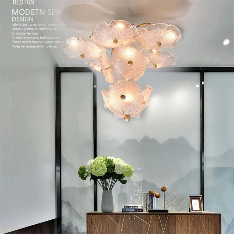 Kacey Modern Luxury Leaf glass flower Ceiling Chandelier chandeliers for dining room,chandeliers for stairways,chandeliers for foyer,chandeliers for bedrooms,chandeliers for kitchen,chandeliers for living room Rbrights   
