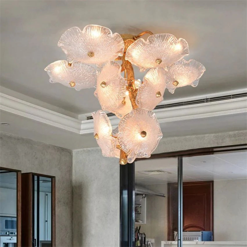 Kacey Modern Luxury Leaf glass flower Ceiling Chandelier chandeliers for dining room,chandeliers for stairways,chandeliers for foyer,chandeliers for bedrooms,chandeliers for kitchen,chandeliers for living room Rbrights 28"D  