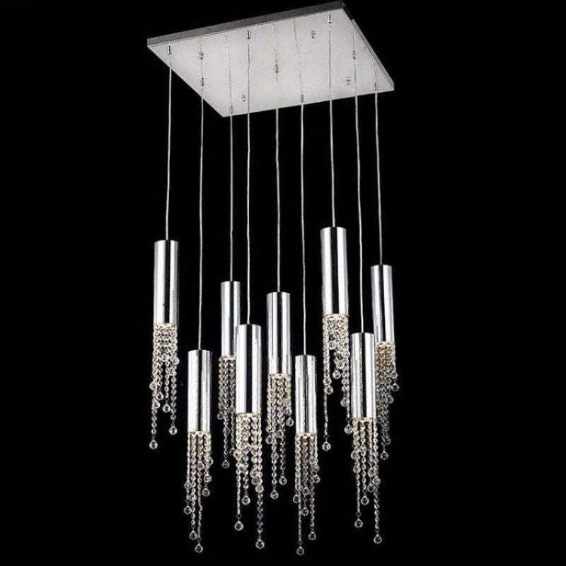 Kaler Cylinder Modern Crystal Pendant, Contemporary Pendant Light Pendant for living room,Pendant for kitchen,Pendant for bathrooms,Pendant for bedrooms,Pendant for foyer,Pendant for stairways,Pendant for dining room Rbrights Square 9 Lights  