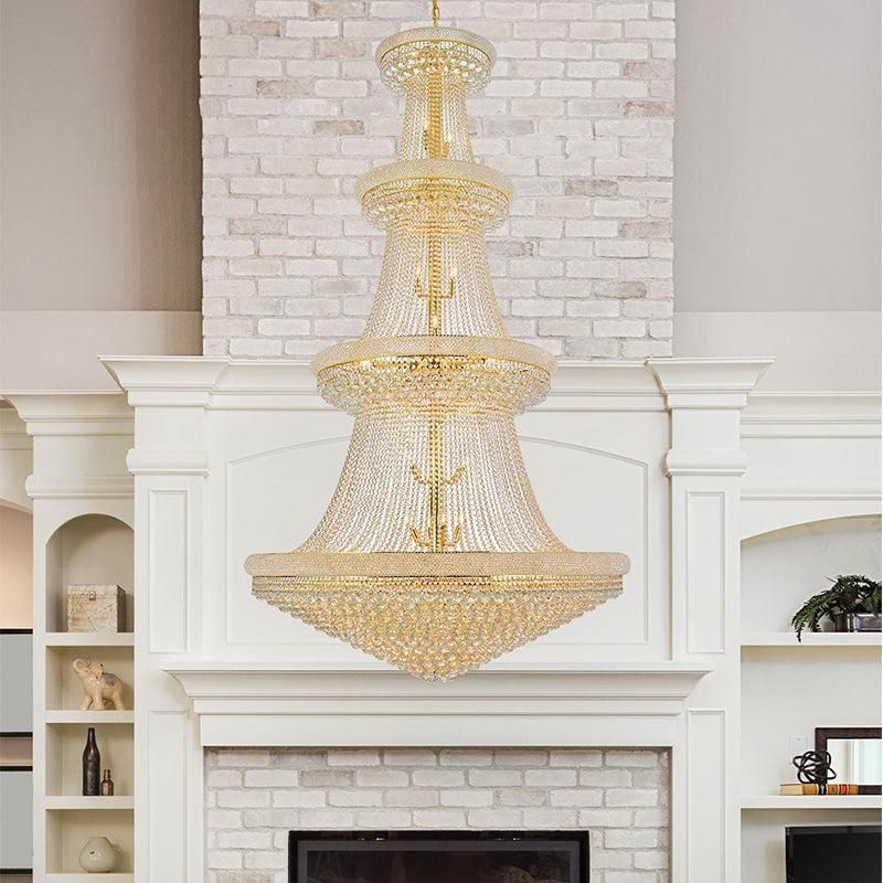 Kaler Elegant Luxury Living Room Four Tier Crystal Chandelier 48" D, Large Lighting chandeliers for dining room,chandeliers for stairways,chandeliers for foyer,chandeliers for bedrooms,chandeliers for kitchen,chandeliers for living room Rbrights Gold  