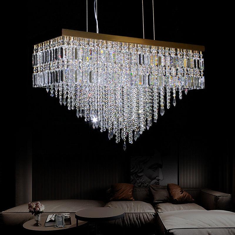 Kaler Elegant Luxury Rectangular Crystal Chandelier, Dining Table Crystal Chandelier chandeliers for dining room,chandeliers for stairways,chandeliers for foyer,chandeliers for bedrooms,chandeliers for kitchen,chandeliers for living room Rbrights   
