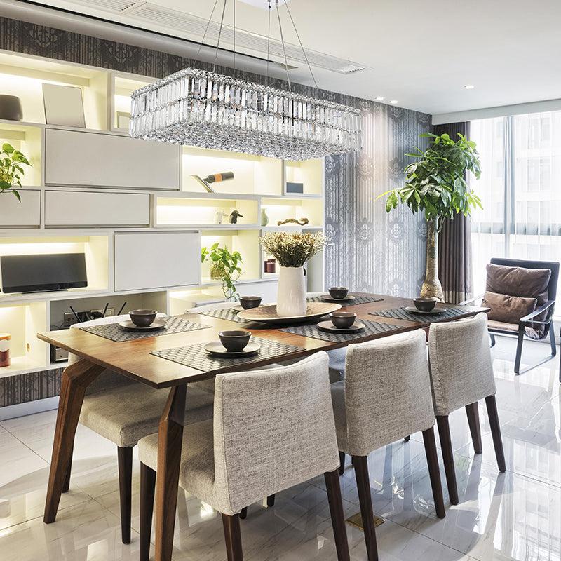 Kaler Elegant Luxury Rectangular Crystal Chandelier Light 36" L For Dining Table chandeliers for dining room,chandeliers for stairways,chandeliers for foyer,chandeliers for bedrooms,chandeliers for kitchen,chandeliers for living room Rbrights   