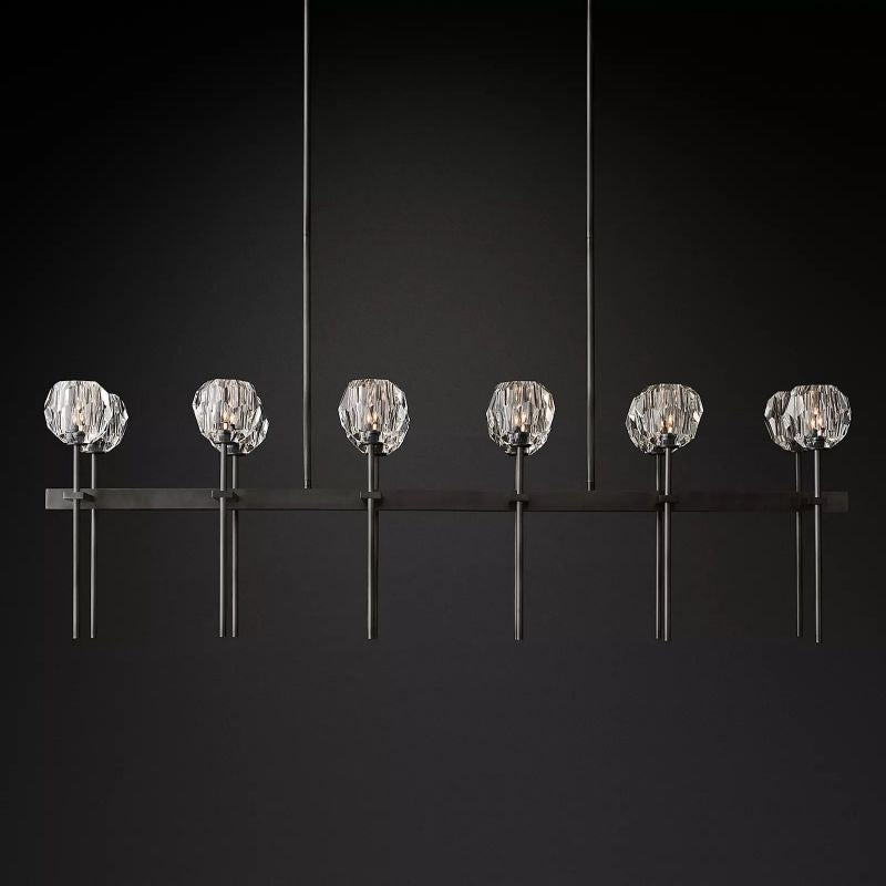 Kristal Clear Glass Double Linear Chandelier 60" chandeliers for dining room,chandeliers for stairways,chandeliers for foyer,chandeliers for bedrooms,chandeliers for kitchen,chandeliers for living room Rbrights Matte Black  