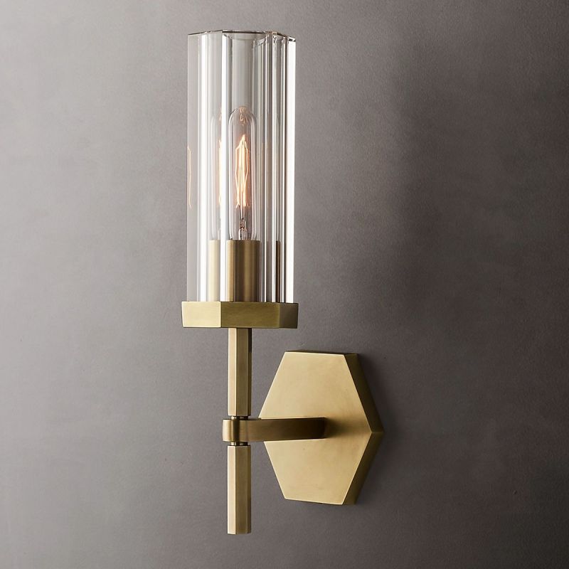 Lambert Hexagonal Wall Lamp (short) chandeliers for dining room,chandeliers for stairways,chandeliers for foyer,chandeliers for bedrooms,chandeliers for kitchen,chandeliers for living room Rbrights Lacquered Burnished Brass  