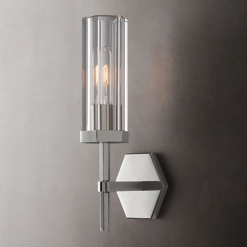Lambert Hexagonal Wall Lamp (short) chandeliers for dining room,chandeliers for stairways,chandeliers for foyer,chandeliers for bedrooms,chandeliers for kitchen,chandeliers for living room Rbrights Polished Nickel  