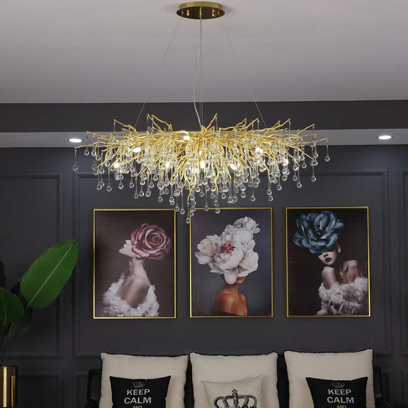 Lola Modern Raindrop Tree Branch Crystal Chandelier 47.5" L chandeliers for dining room,chandeliers for stairways,chandeliers for foyer,chandeliers for bedrooms,chandeliers for kitchen,chandeliers for living room Rbrights Gold  