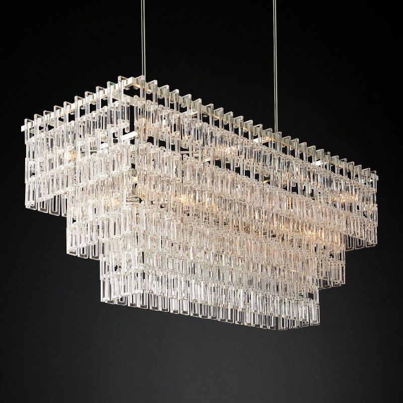 Marigna 3-Tier Rectangular Chandelier 60" chandeliers for dining room,chandeliers for stairways,chandeliers for foyer,chandeliers for bedrooms,chandeliers for kitchen,chandeliers for living room Rbrights   