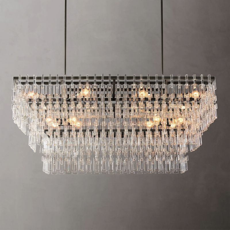 Marigna 3-Tier Rectangular Chandelier 60" chandeliers for dining room,chandeliers for stairways,chandeliers for foyer,chandeliers for bedrooms,chandeliers for kitchen,chandeliers for living room Rbrights Polished Nickel  